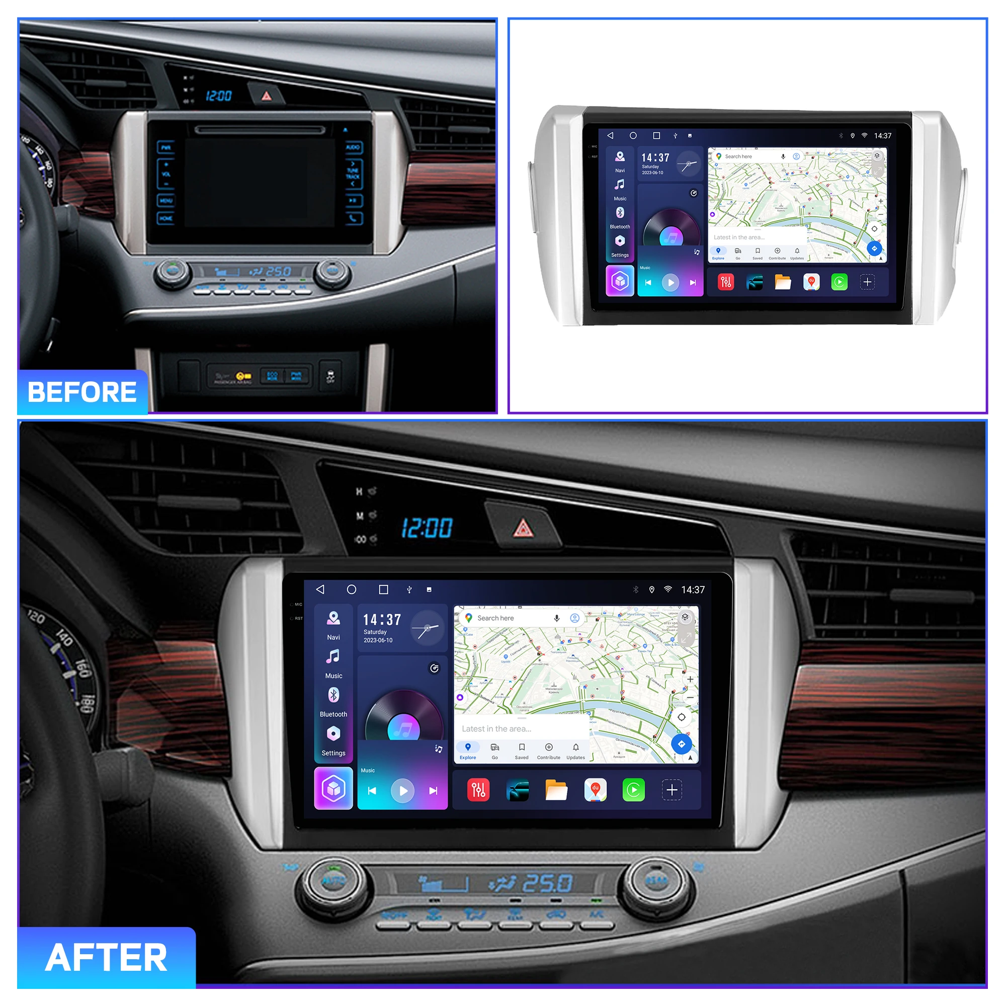 Penhui For Toyota Innova 2 2015 - 2022 RHD Android Car DVD Player 2Din 9'' Touchscreen DSP Bluetooth Video Multimedia System