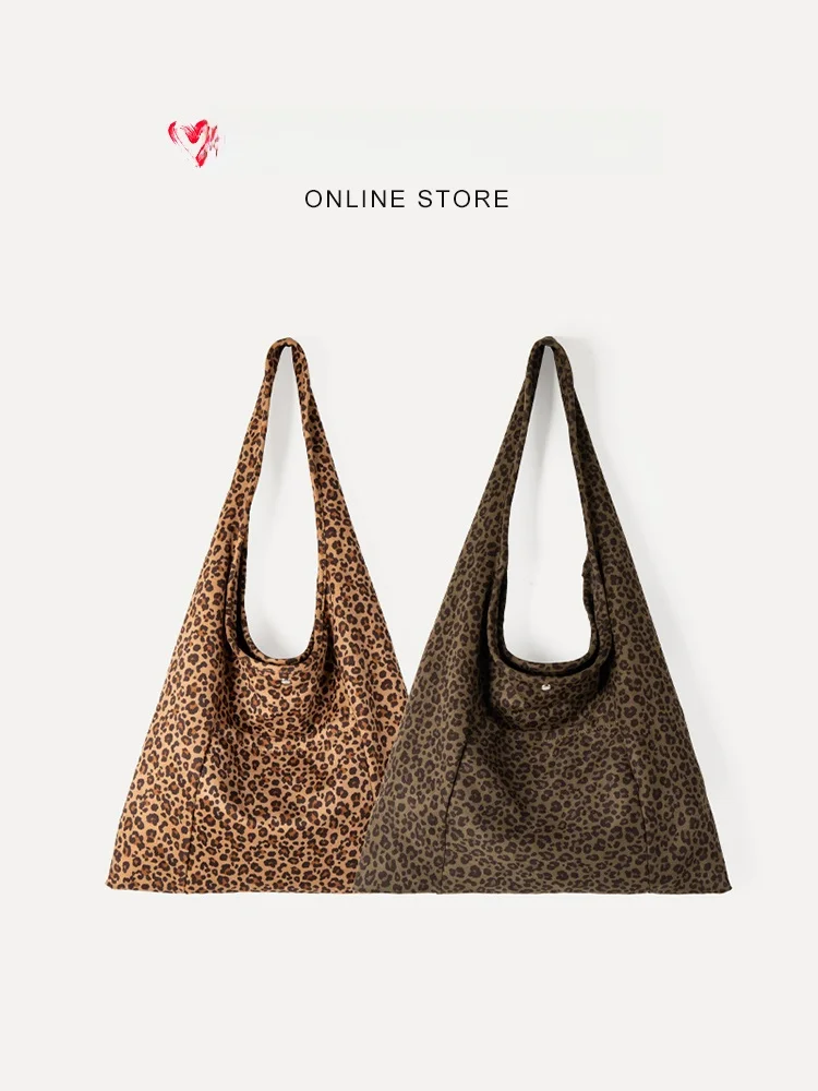 

Холщовая большая сумка Ins Heart Chaos с леопардовым принтом, большая вместительная женская сумка на одно плечо подмышками