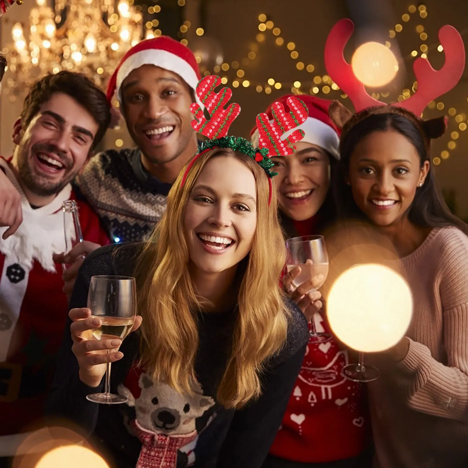 

Christmas Reindeer Antler Headband Glitter Hair Hoop for Women Lightweight Holiday Party Accessory Versatile Festive Design