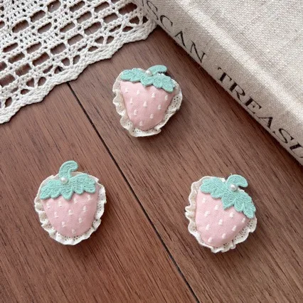 Premium Fabric Embroidered Strawberry Hair Accessories for Shoes Socks Bags Kids Clothing Trim Soft Cute