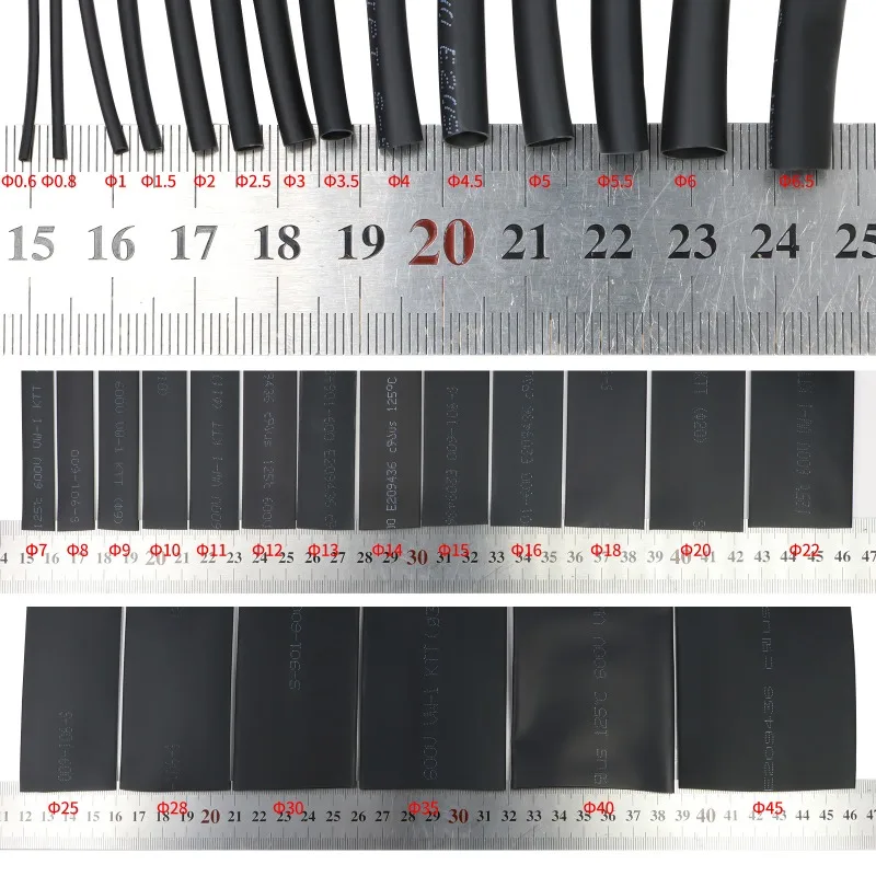 1/2/5M Schwarzer 2:1 Schrumpfschlauch Durchmesser 0,6mm~120mm Kabelreparatur-Schutz Polyolefin Isolierter Schrumpfbarer Kabelmantel – Detail 5