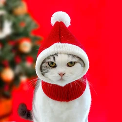 Pet Santa Hat Dog Cats Christmas Knitted Headwear Adjustable Elastic Headwear Cute Pet Costume Christmas Funny Decor