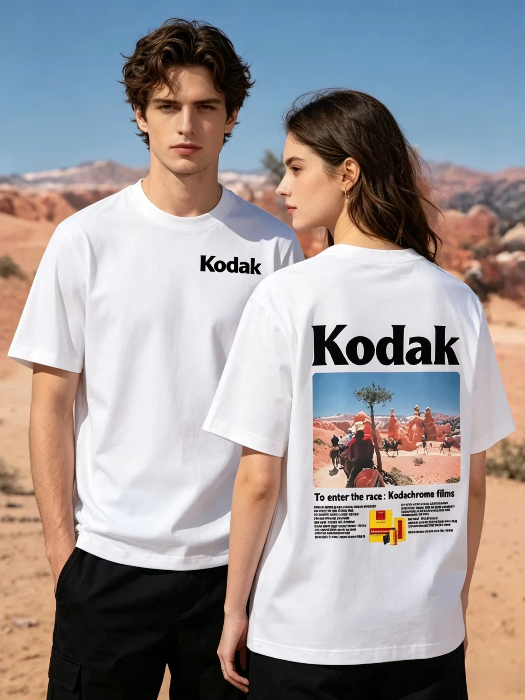 

Kodak Kodachrome Desert Photo Print T-Shirt Unisex Men Women Cotton Short Sleeve White Streetwear Casual Tee