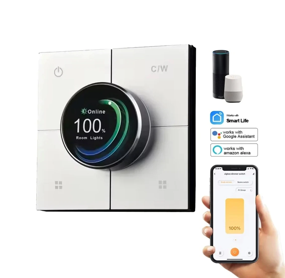 tuya-smart-dimmer-knob-switch-zigbee-metal-panel-voice-control-intelligent-dimming-switch
