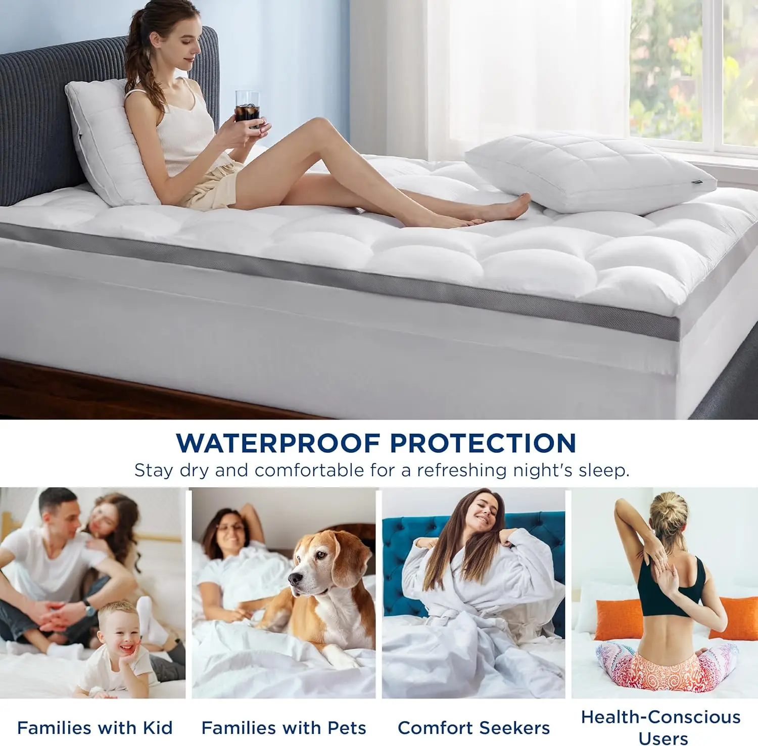 Colchão de espuma viscoelástica Queen Size de 4 polegadas 800 GSM Almofada de resfriamento à prova d'água com bolso profundo