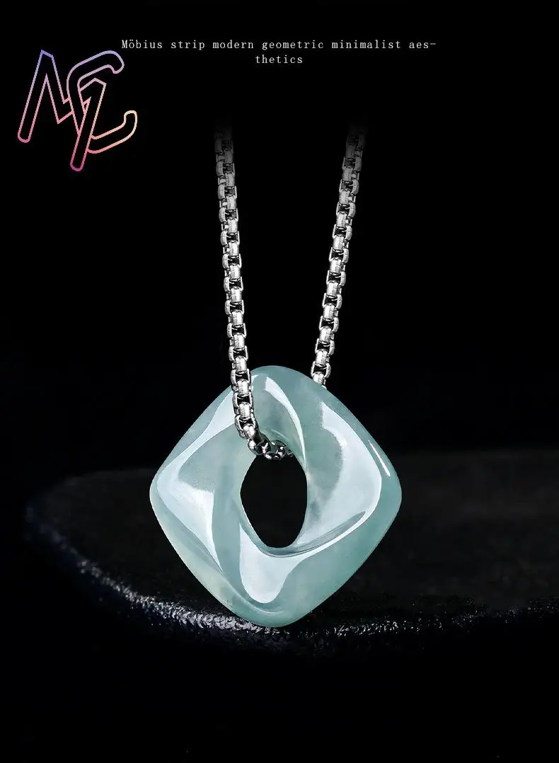 Grade A Natural Myanmar Jadeite Mobius Strip Pendant Necklace Gemstone Talismans Real Jade Accessories Fashion Gifts for Women