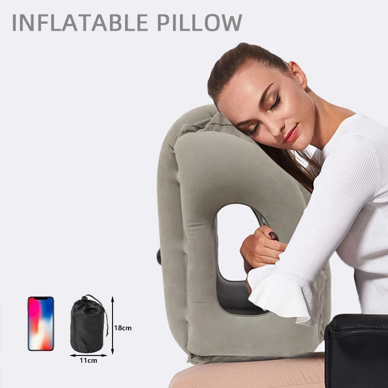 1pc compact inflatable neck pillow, with ergonomic head support and a quick - inflating valve, ideal for flights, car rides