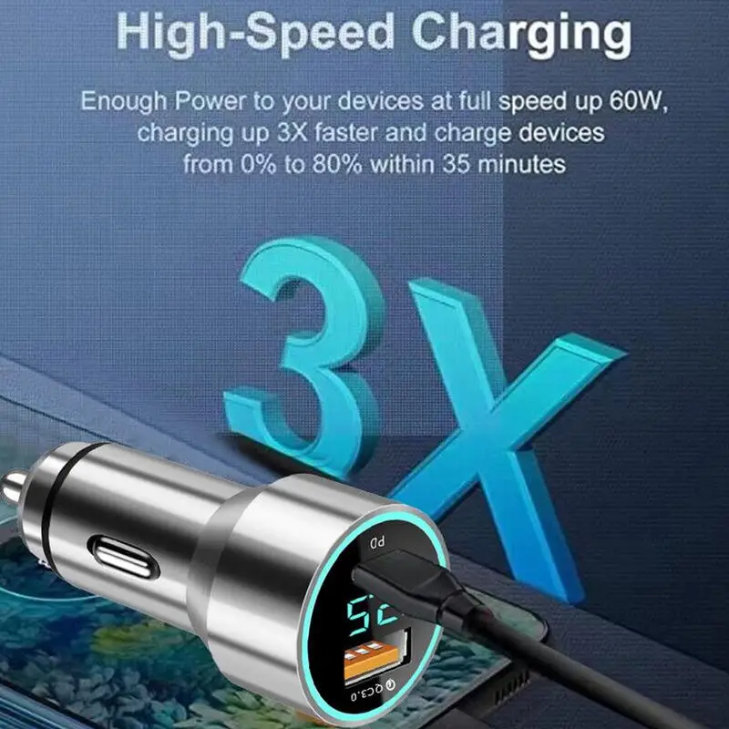 QC3.0 Fast Charging Car Lighter Charger PD20W Auto Adapter 5V aluminum alloy car charger for RVs Sedans SUVs Trucks Mini Cars