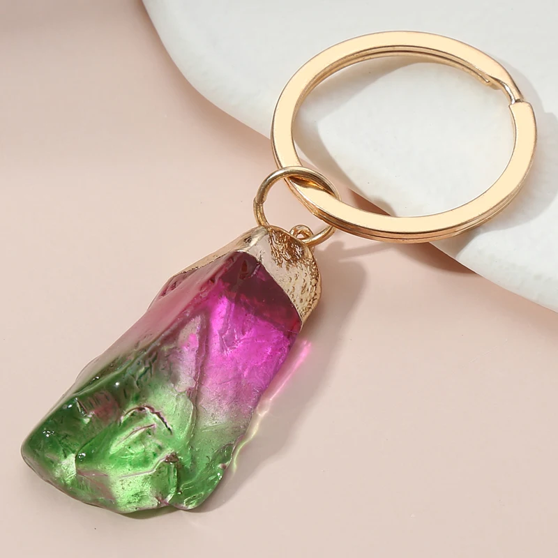 Random Size Irregular Keychain Colorful Natural Stone Key RingWire Wrap Stone Key Chains For Women Men DIY Handmade Jewelry Gift