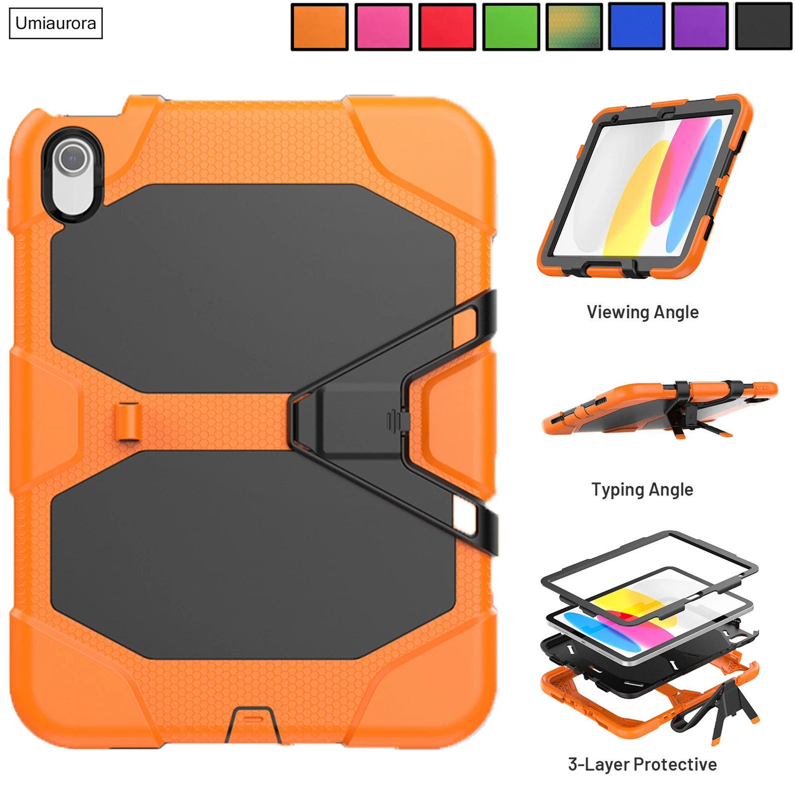 

Для iPad 5th 6th 9.7 7th 8th 9th 10.2 10th 10.9 11-го поколения 11-дюймовый A16 Подставка Противоударный силиконовый гибридный чехол для планшета Прочный чехол