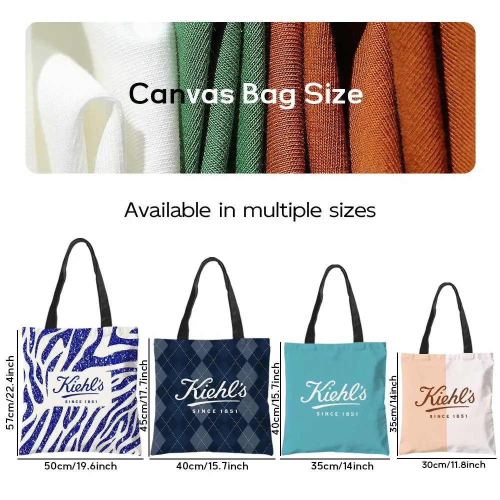 Storage Bags Canvas Tote Bag - Festive Large Capacity Handbag for Picnic Travel Shopping Light Pink And Elegant Print Kiehls