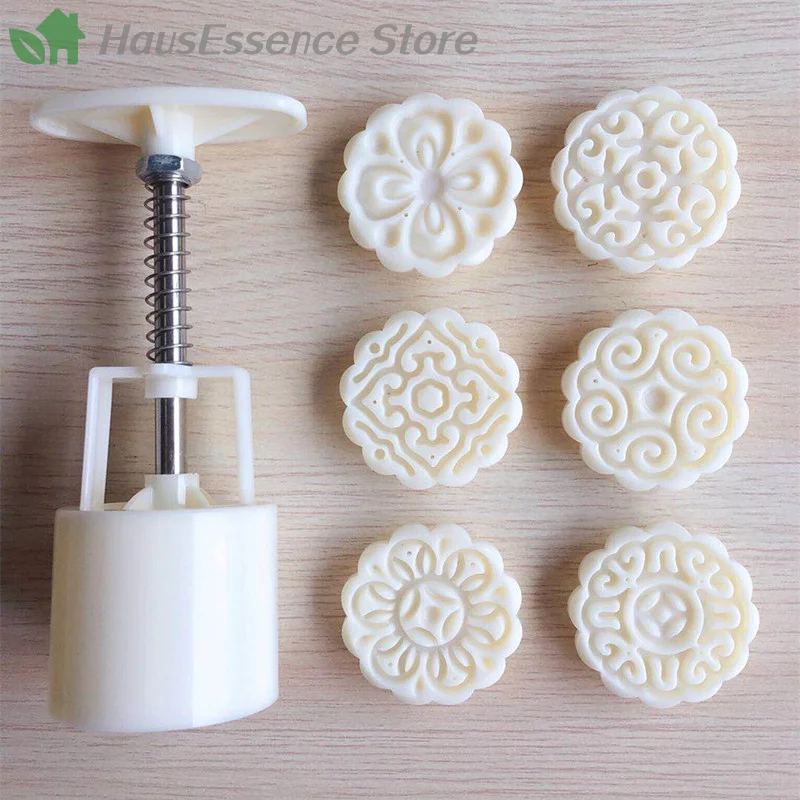 ※6pieces/set Flower Shaped Mooncake Mold Hand Pressure Fondant Cake Baking Tools DIY Pastry Accessories Essential Useful
