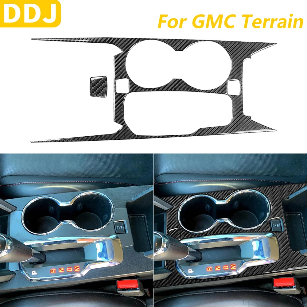 

For GMC Terrain 2010-2017 Real Carbon Fiber Central Control Gear Shift Water Cup Holder Panel Trim Cover Car Accessories Sticker
