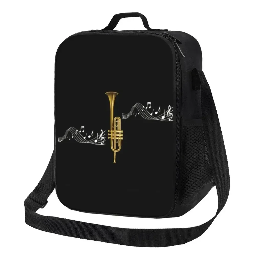 Trumpet With Music Notes Lunch Bag Men Women Cooler Warm Insulated Lunch Box for Student School