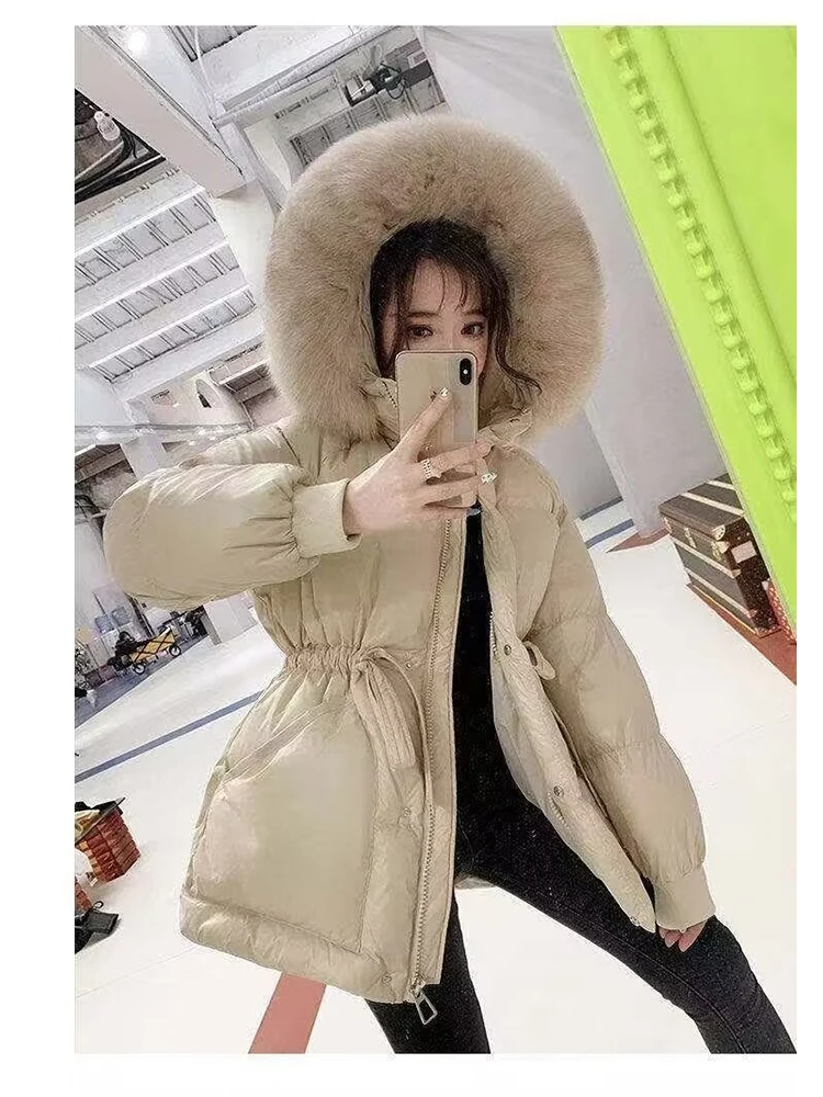 2025, Winterjacke für Damen, Daunenmäntel mit echtem Fuchspelzkragen, modische koreanische weiße Entendaunen, warm, solide Oberbekleidung