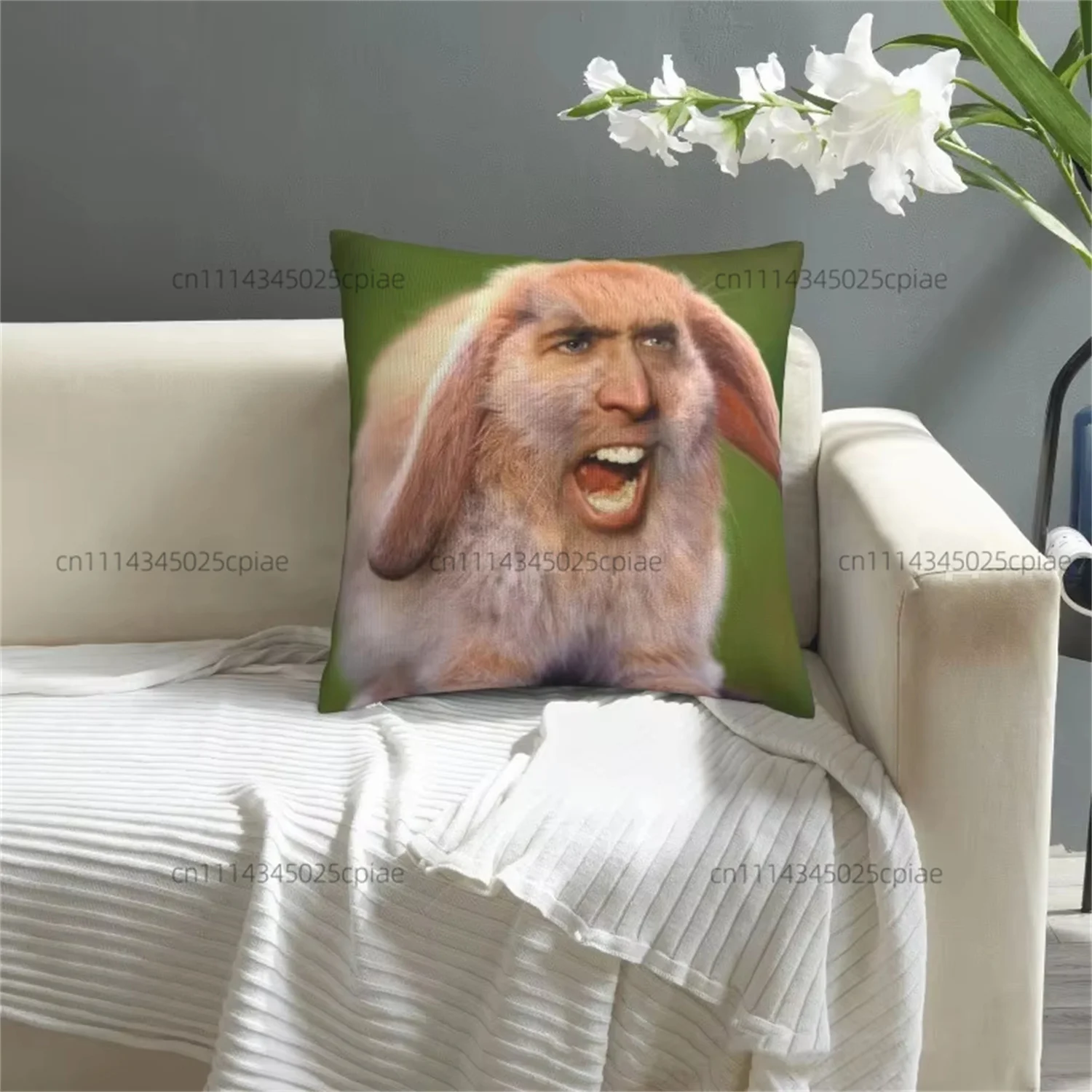 Funny Decorative Sofa Pillowcase Nicolas Cage Rabbit Meme Pillow Cover Double-Side Print Polyester Cushion Cover Humorou Gifts