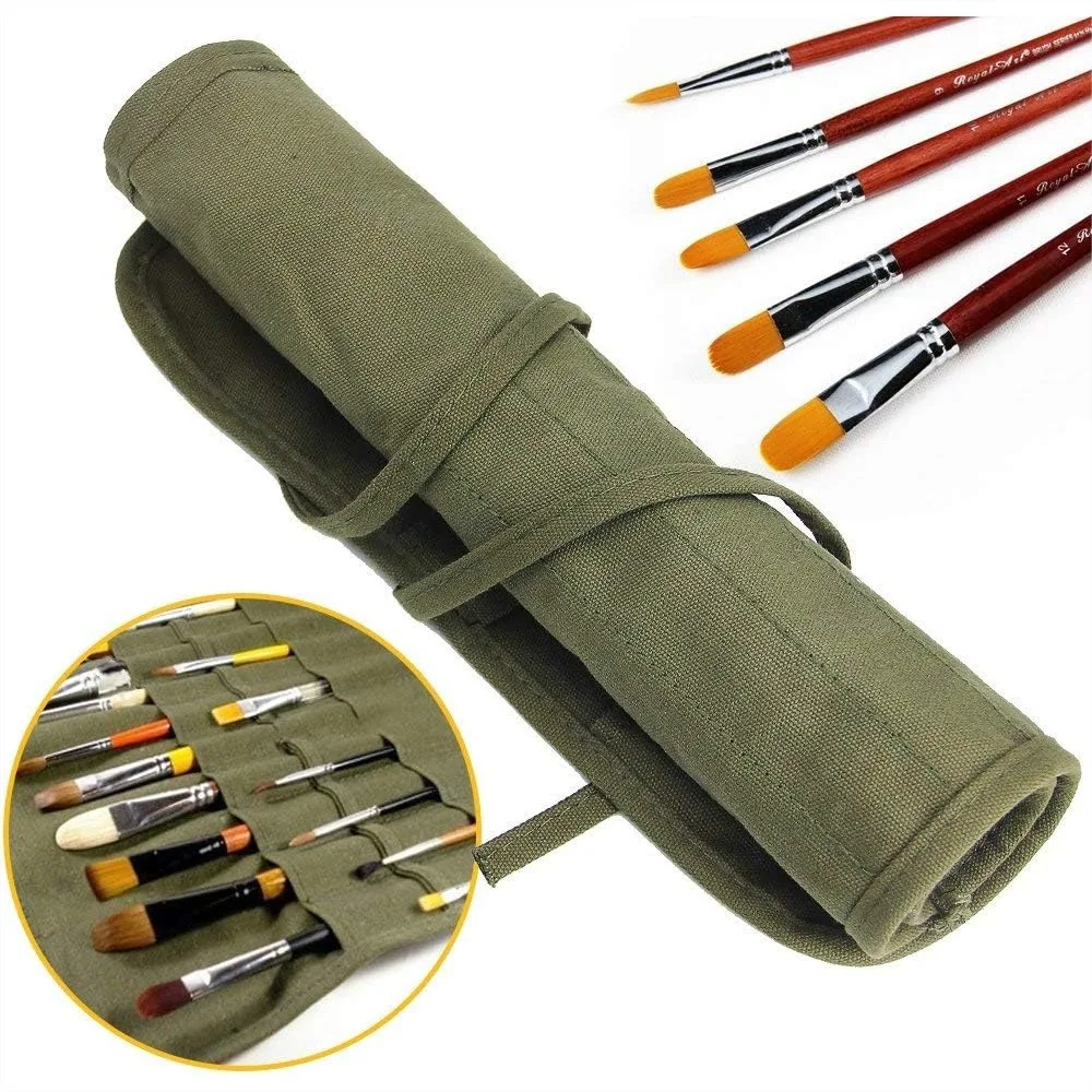 

Canvas Paint Brush Holder, 22 Slots Roll Up Storage for Acrylic Oil Watercolor, Silver White Holds 100 Brushes
