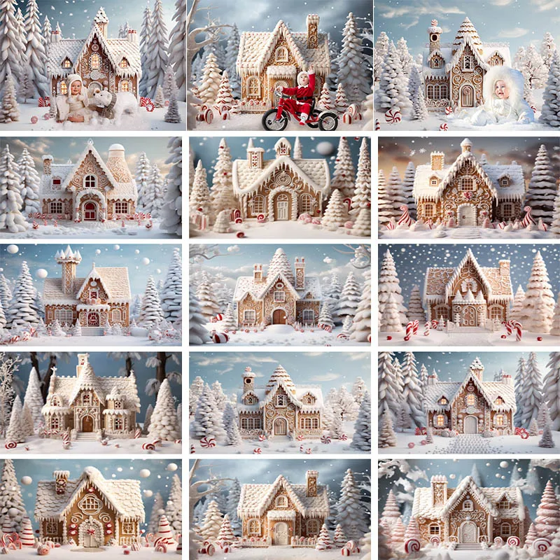 

Christmas Houses Photography Backdrops Forest Cabins Xmas Trees Snow Decoration Backgrounds Kids Portrait Photo Studio Photozone