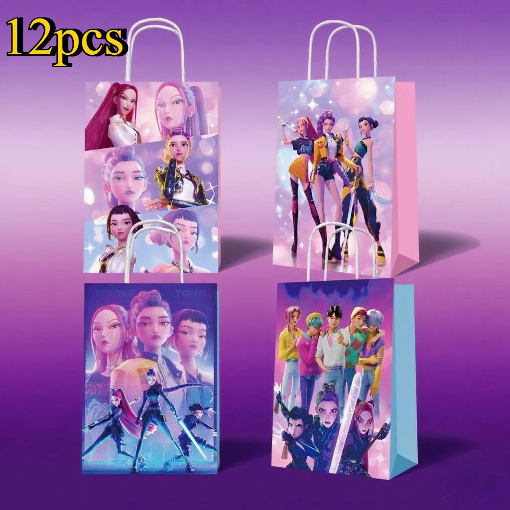 

12pc Kpop Party Gift Bag Birthday Partys Cute Cartoon Candy Sack Kraft Paper Biscuit Package Decoration Supplies Kid Gift