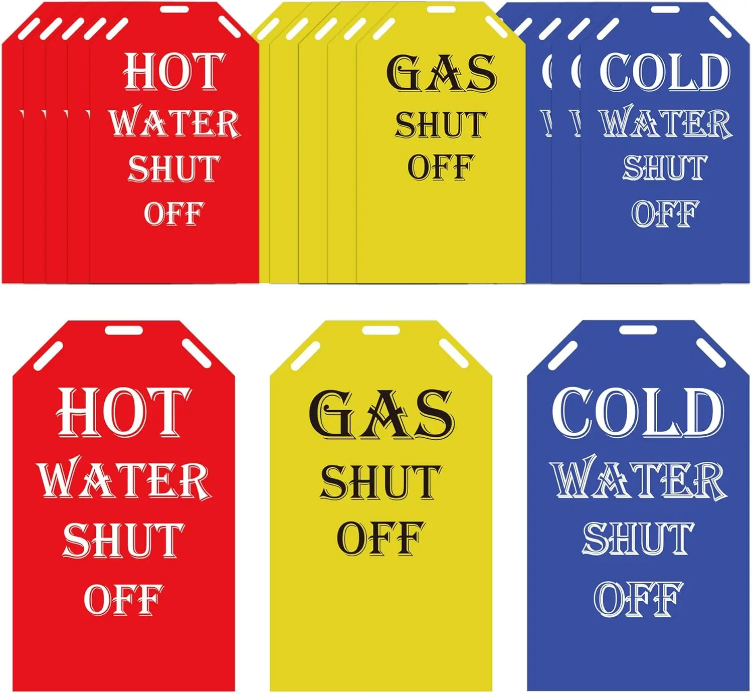 1.5x4Inch Shut Off Valve Tag Yellow Gas Shut Off Blue Water Shut Off Red Hot Water Shut Off Tags Plastic Valve Identifier 15Pcs