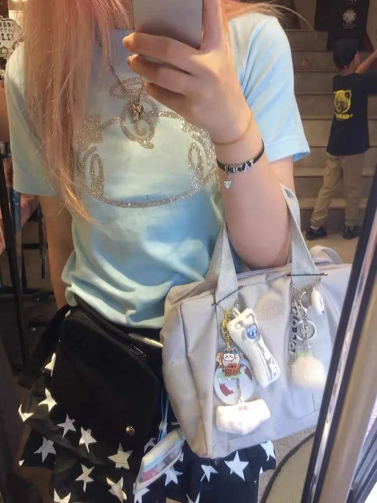 

Haerin Y2K ort Sve Футболка приталенного кроя со стразами из хлопка Summer Moisture ng круглый топ