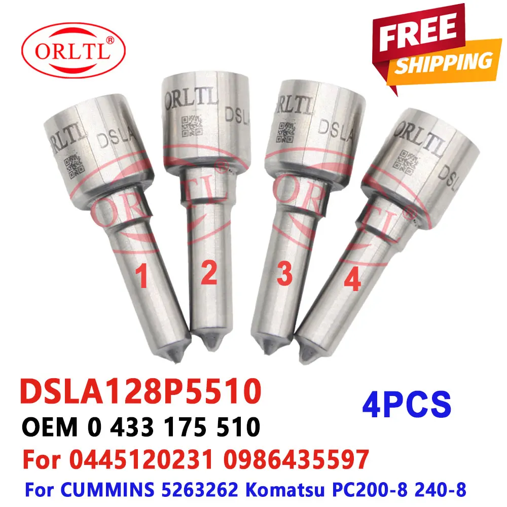 4PCS DSLA 128P5510 Diesel Nozzle DSLA 128P 5510 128 P5501 Fuel Injector 0 433 175 510 for Komatsu PC200-8 240-8 0 445 120 231