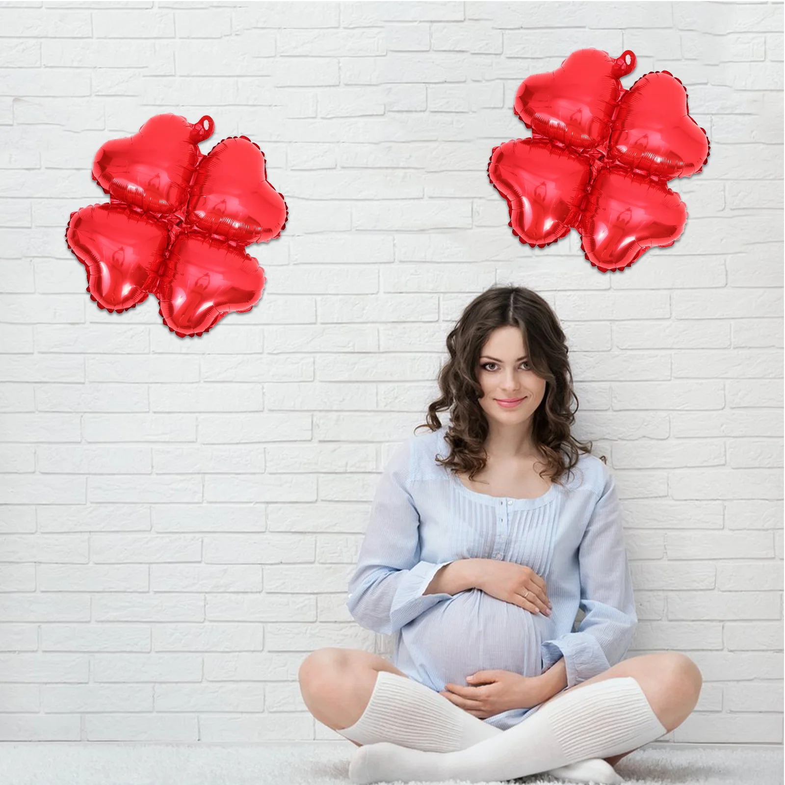 

50Pcs Red Heart Shape Four Leaf Clover Festival Foil Balloons Party Decoration Wedding Birthday Festival Balloon Photo