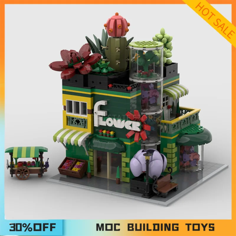 1835PCS Customized MOC Flower store + Display for set Building Blocks Technology Bricks DIY Creative Assembly Toy Holiday Gifts