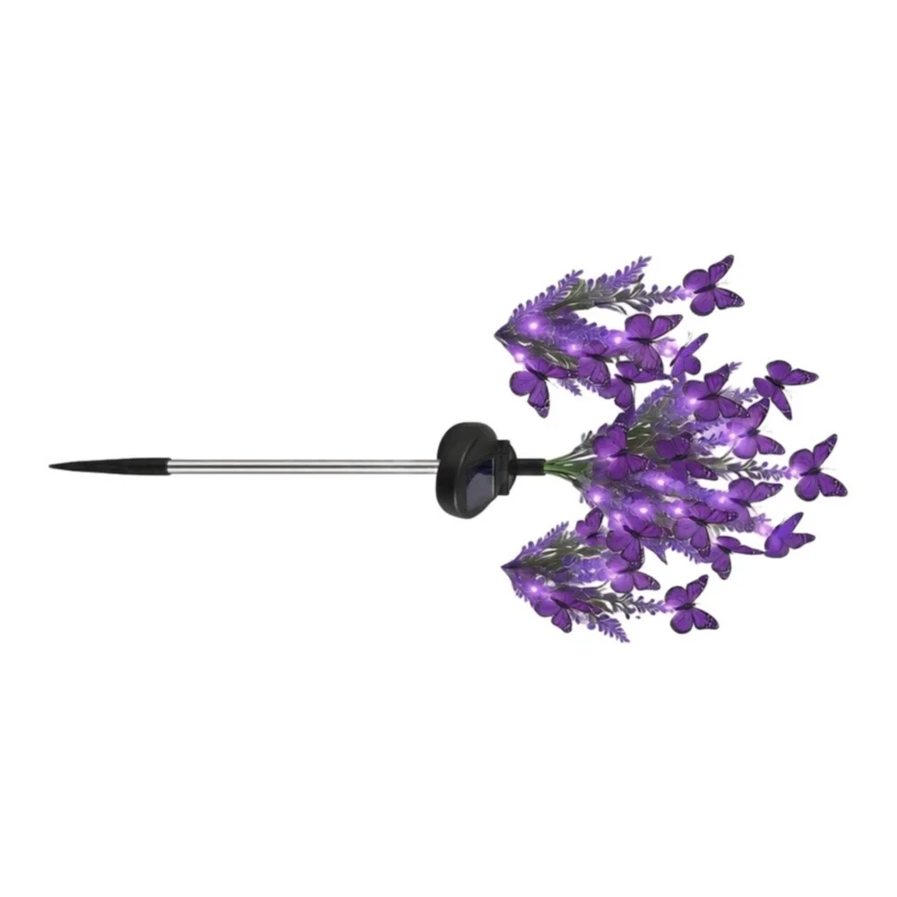 Outdoor Floral Decor Purple Glow Garden Light For Evening Garden Ambiance Branching Lavender Stems Multiple Butterfly Accents