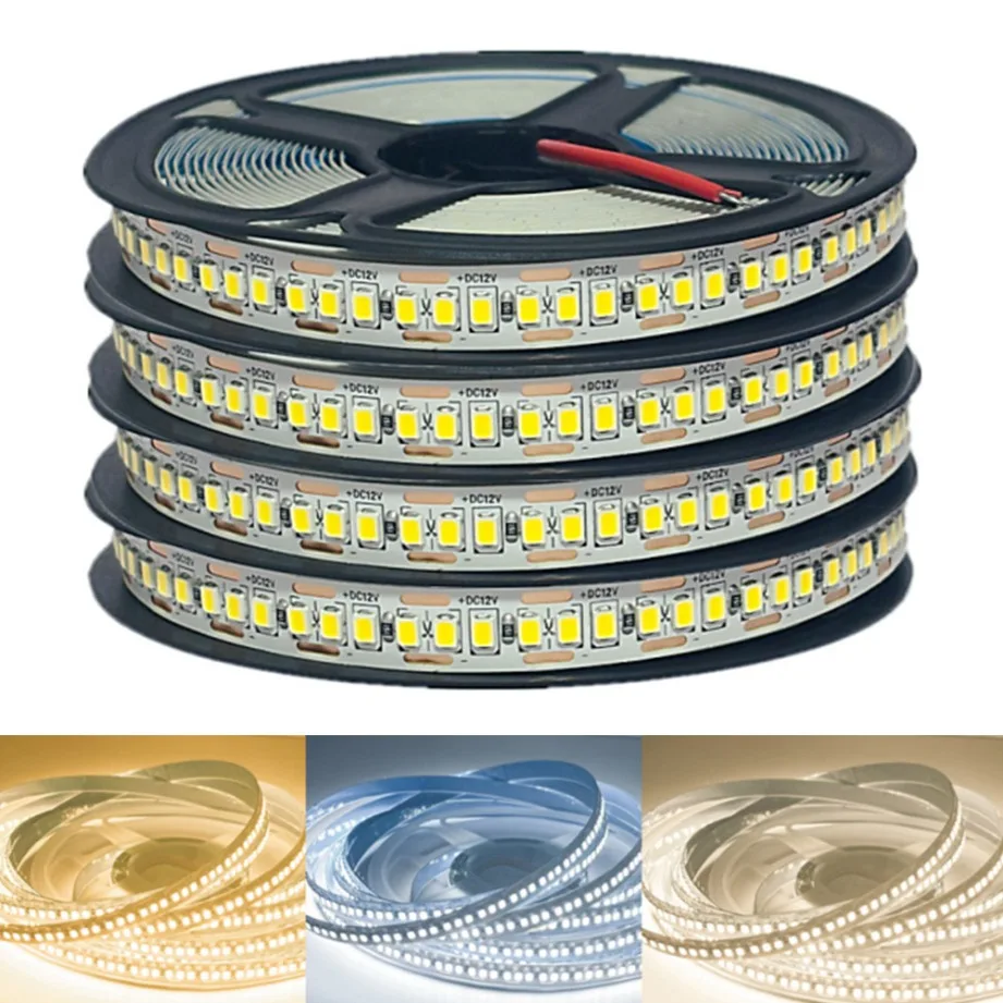 240LEDs/M SMD 2835 LED Strip 10MM PCB DC12V 24V IP20 Non Waterproof Flexible Light White Warm White 1200LED 0.5M-10M 2835 Strip