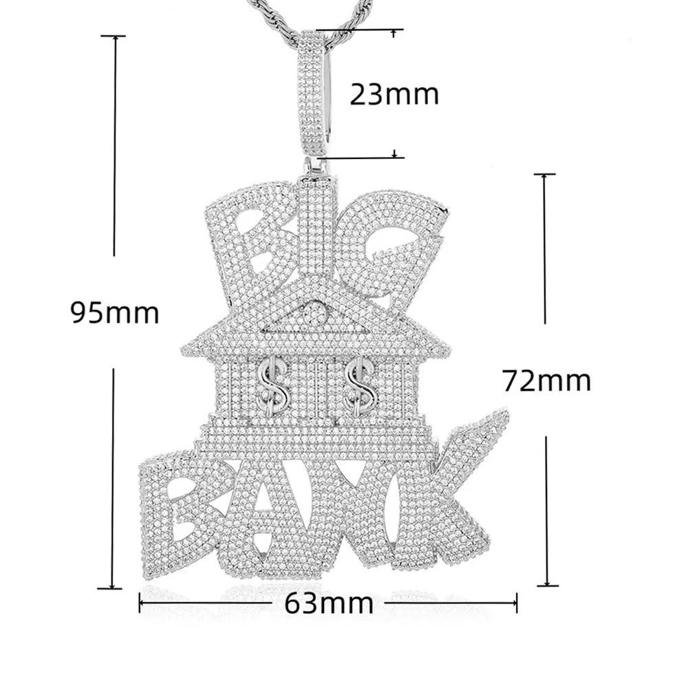Hip Hop Iced Out Letter Big Bank Pendant Bling Heavy Chunky CZ Necklace Accessories Dollar Symbol Fine Jewelry Gifts for Men Boy