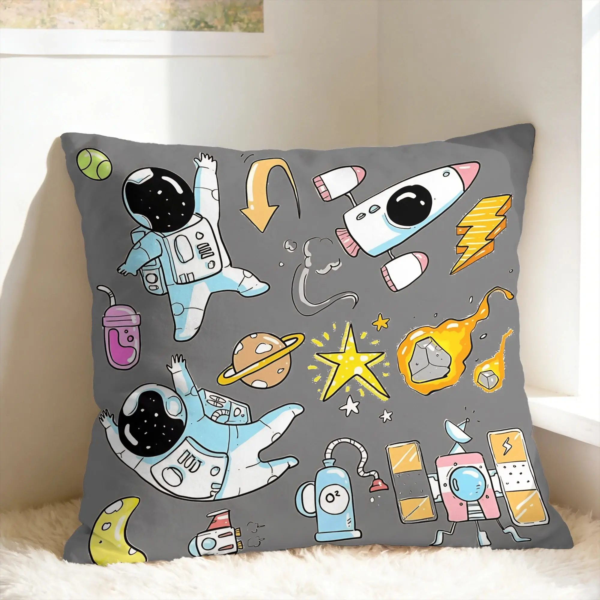 Astronaut & Rocket & Planets Pillow Cover  Novelty Pillow Case For Living Room Sofa Comfy Pillowcases Birthday Present