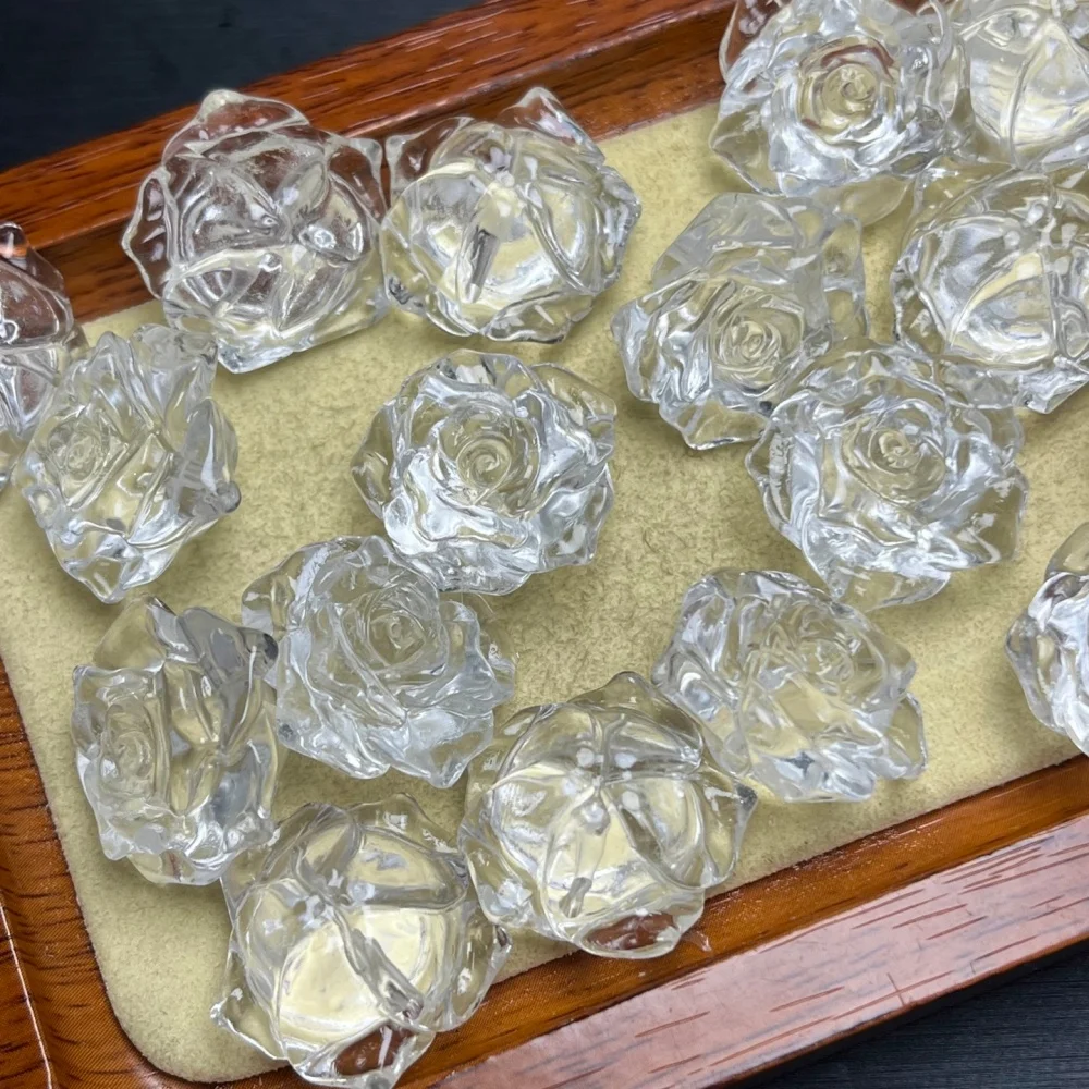 4PCS Natural Clear Quartz Flower Pendant Crystal Carving Children Cute Jewelry Healing Holiday Gift 22MM