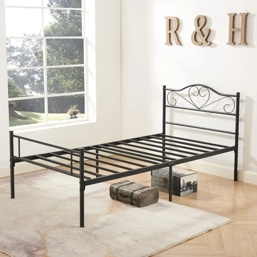Metal Plataforma Bed Frame com cabeceira, aço Slats colchão Foundation, sem Box Spring Needed