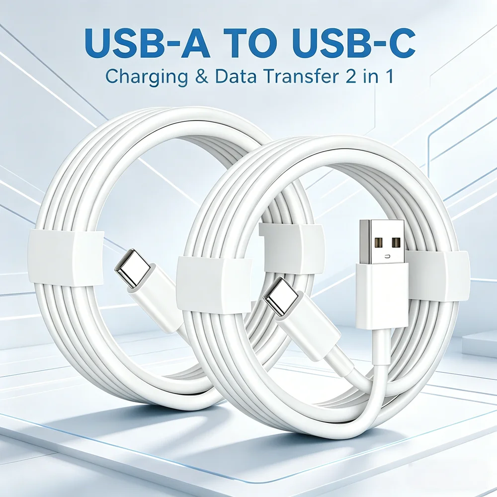 2-Pack 3M Universal USB-A to Type-C Cable, Fast Charge Data Sync Charger Wire for iPhone15-17 Samsung Huawei Accessories Gadgets