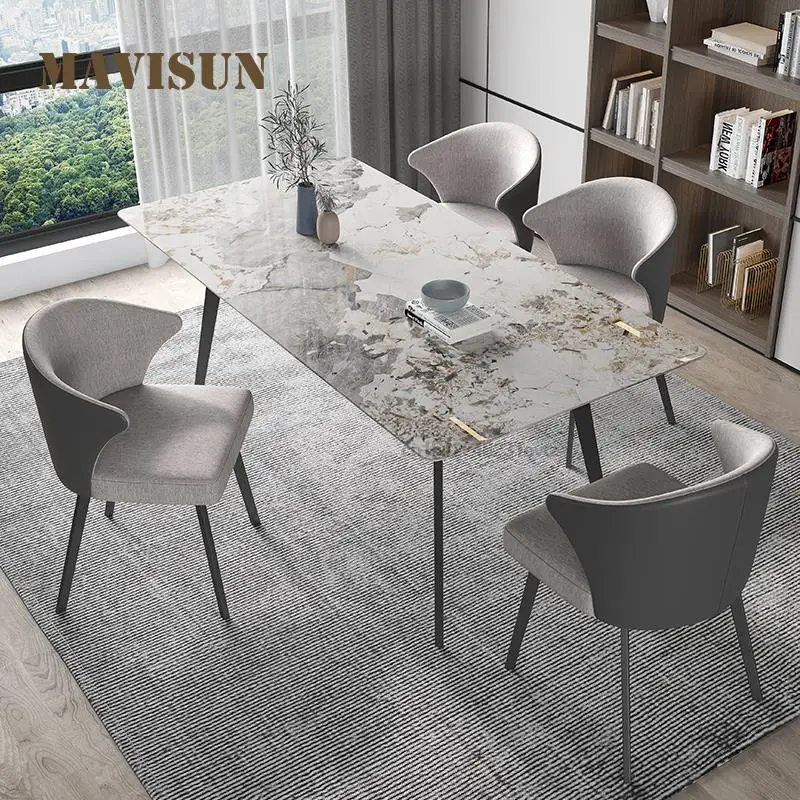 Italian Light Luxury Pandora Stone Bright Slate Dining Table And Chairs Modern Minimalist Small Apartment Rectangular Table