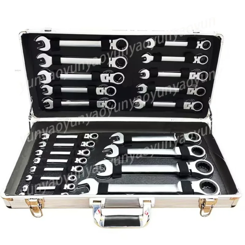 22PC 6-32MM Combination Ratchet Wrench Set Adjustable Fixed Head Household Repair Hand Tool