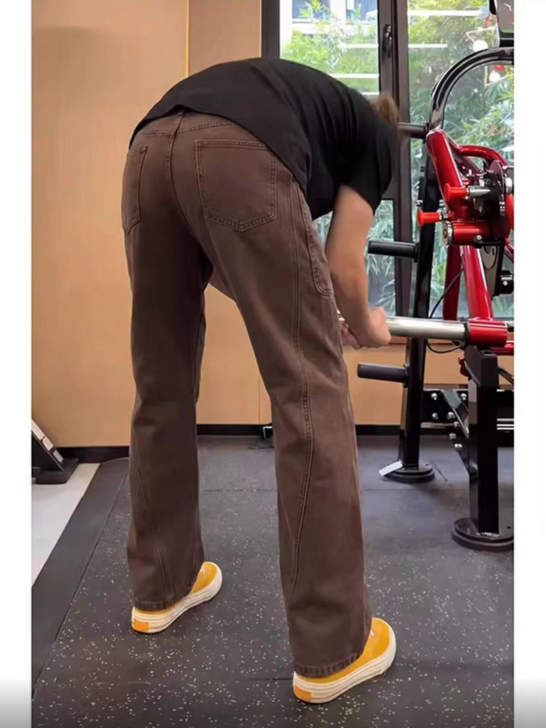 

Slim Fit Brown Denim Jeans Men's Spring Straight Leg Micro Flared Workwear Pure Cotton Trousers Youthful Wear Resistant