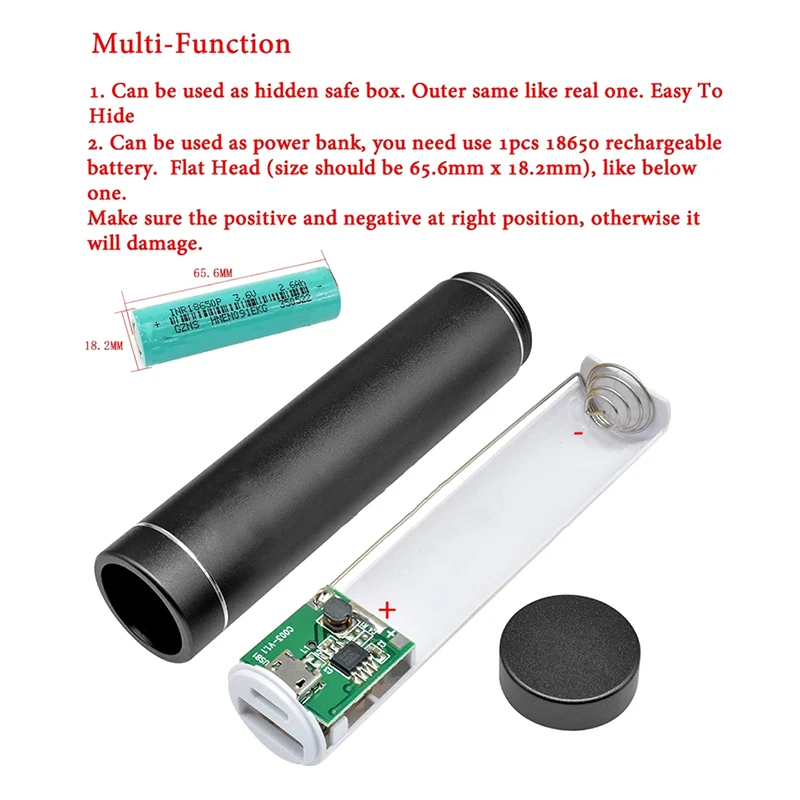 Aluminium Cylindrical Solder-free Single 18650 Metal Rechargeable Battery Mini Power Bank Kit Mobile Power Supply Set