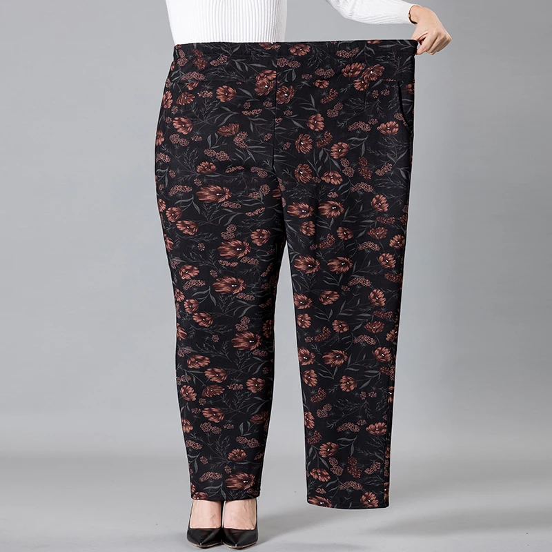 8XL 9XL Frauen Mittleren Alters Hosen Neue Druck Elasti Hohe Taille Casual Hosen Frühling und Herbst Gerade Hosen Oversize Oma pa – Detail 21