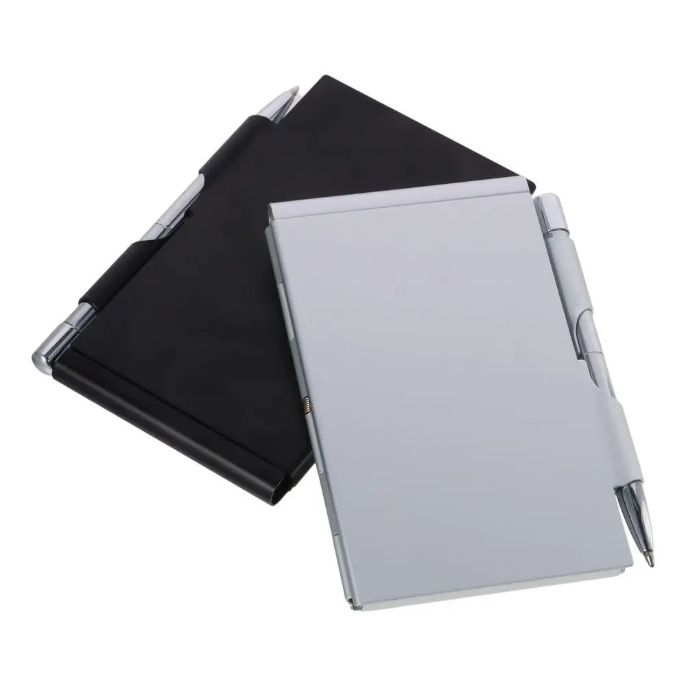 Gift Supplies Metal Pocket Notebook Aluminum Portable Mini Notepad with Pen and Refillable Paper Travel Notepad with Pen Holder