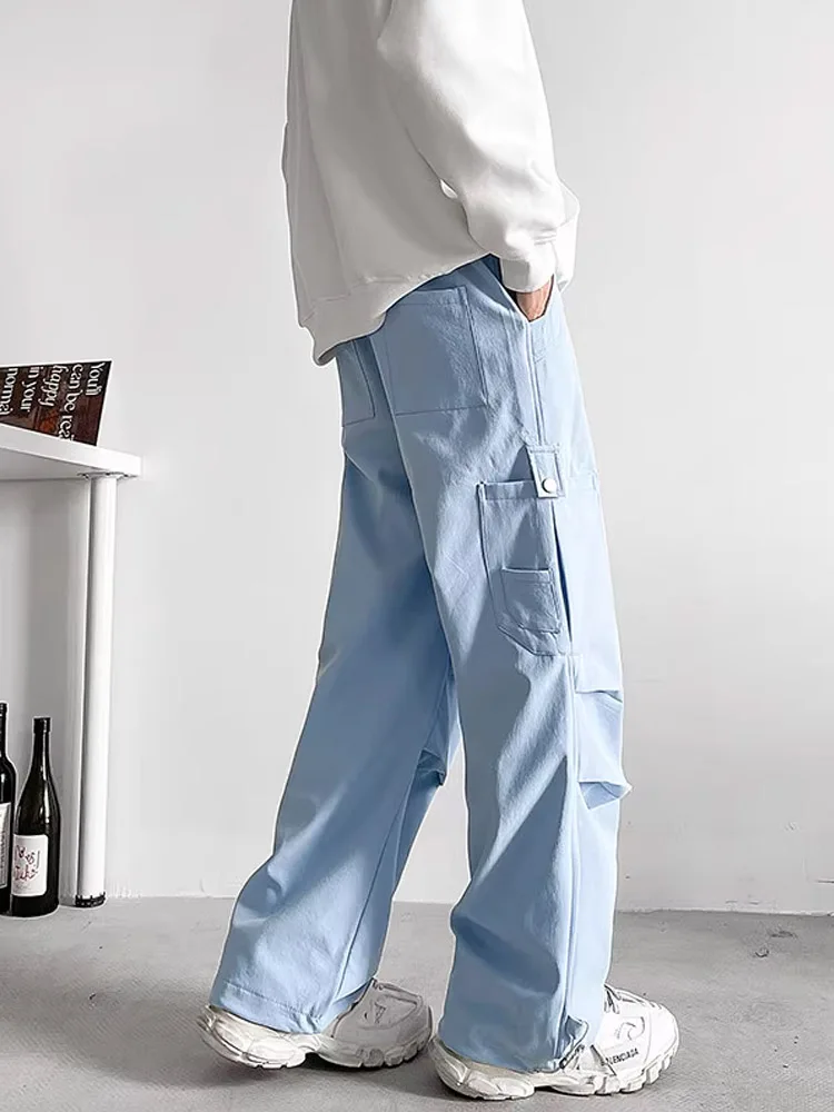 

American Retro Pleated Straight Leg Work Pants Men's Winter Fce Lined Thiened Casual Long Trousers Baggy Paratrooper