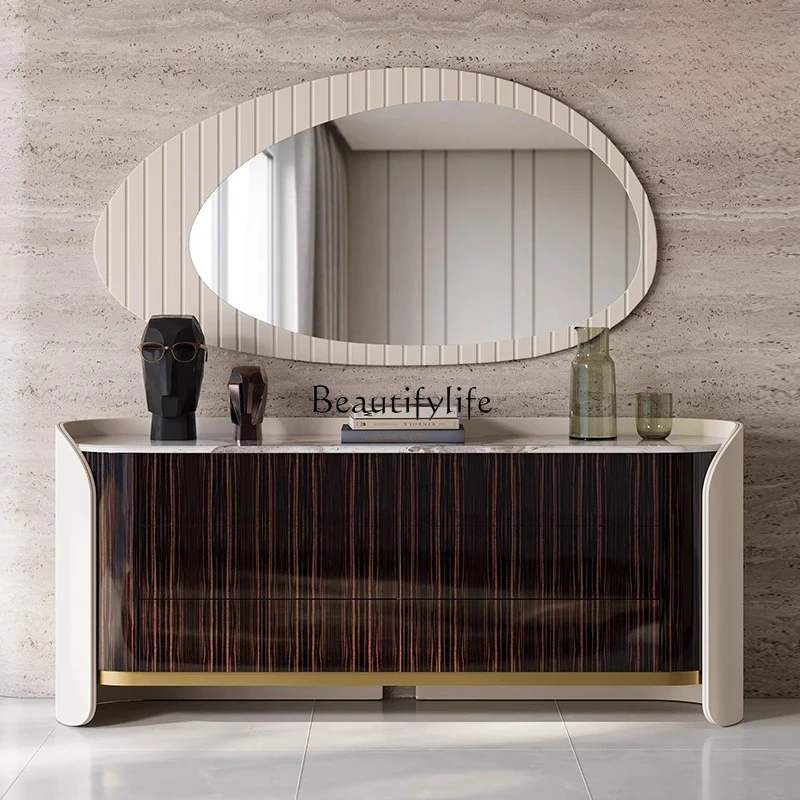 

03 Premium light luxury wood grain paint marble dining side cabinet bedroom bedside drawer storage cabinet