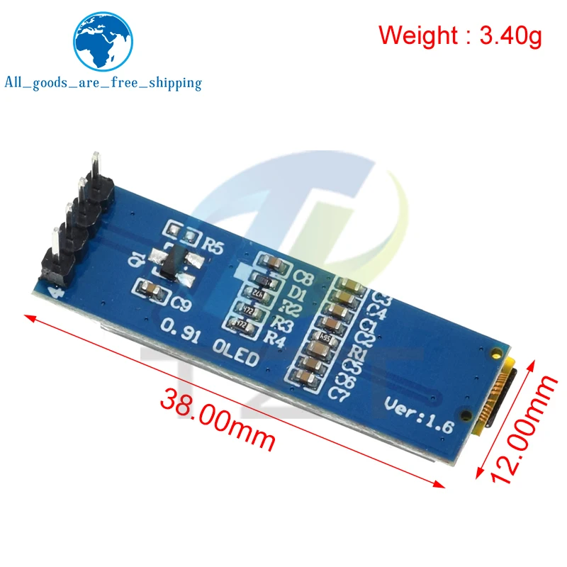 TZT-Módulo OLED de 0,91 pulgadas, módulo de pantalla LED LCD OLED de 0,91 pulgadas, comunicación IIC para Arduino ROHS, Blanco/azul, 128x32
