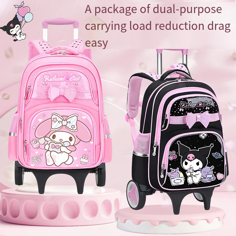 New Sanrios Children's Trolley Schoolbag Student Child Backpack Girl Kawaii Super Light Large Capacity Cartoon Anime Figure