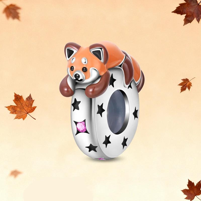 

New 925 Sterling Silver Zircon Cute Raccoon Animal Separator Charms Beads Fit 3mm Original Bracelet For Woman Fine DIY Jewelry