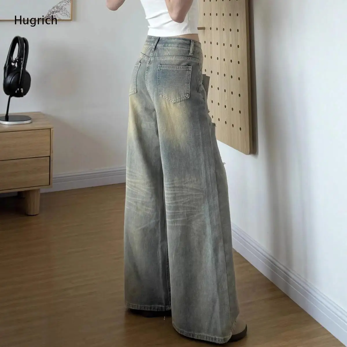 Y2K Retro Vintage Washed Flare Jeans Women High Waist Multi Distressed Ripped Hole Frayed Slim Bell Bottom Denim Trousers