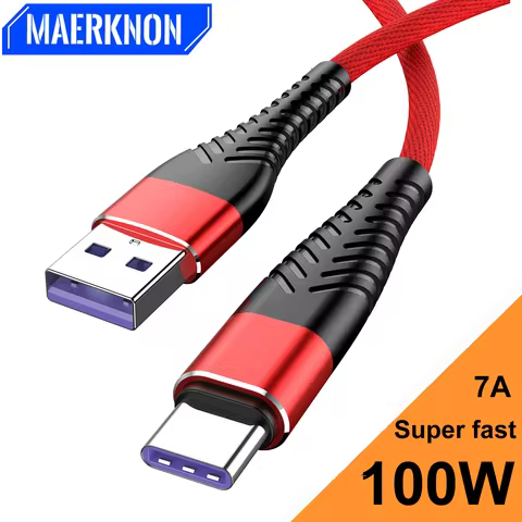 100W USB C Cable 7A Super Fast Charging Nylon Braided USB Type C Cable For Xiaomi 14 13 Samsung S22 POCO Mobile Phone Data Cord