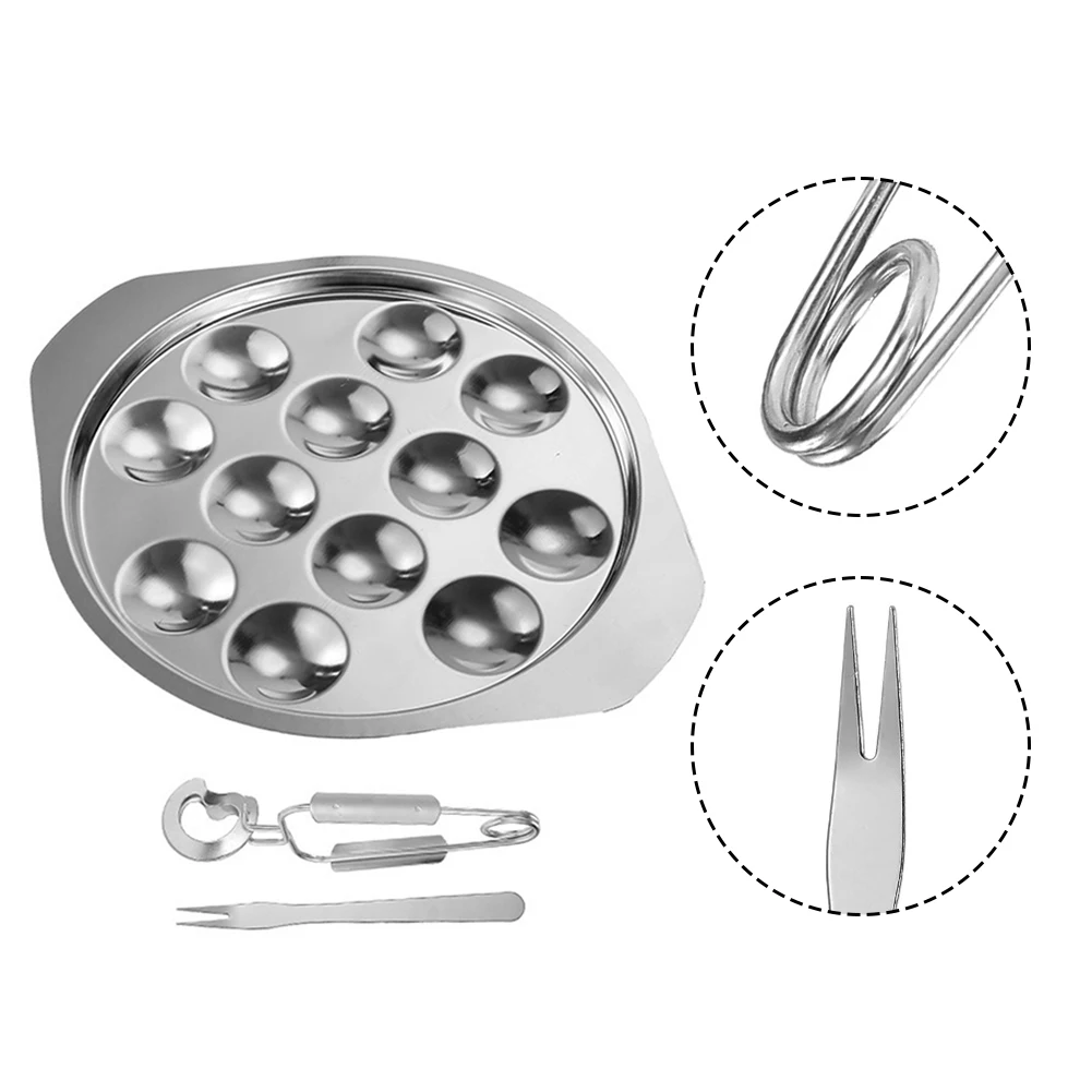 1 Sets Snail Pan Stainless Steel Serving Food Oyster Plate Snail Pan Mushroom Tray Tableware Dinnerware Tools