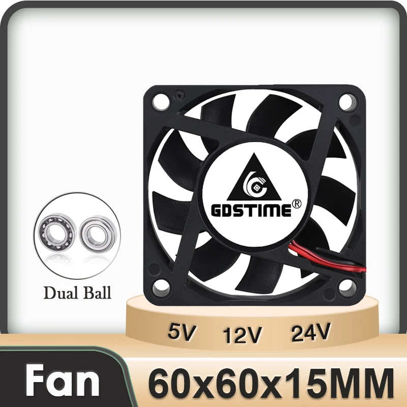 Gdstime DC 5V 12V 24V 60x60x15mm Powered PC Case Brushless Fan 6010 Laptop Computer Cooler 60MM 6CM VGA CPU Motor Cooling Fan